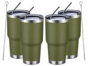 Copo isolado MEWAY 900mL em aço inoxidável, pacote com 4 unidades, verde militar