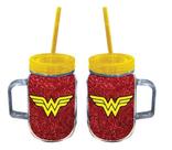 Copo Jarra Acrilico Mulher Maravilha Glitter Logo DC Comics