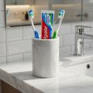 Copo Lavabo Porta Escova Multiuso Poliresina Branco Mármore