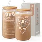 Copo para beber SANDJEST Nurse Life Glass 473ml com tampa e canudo