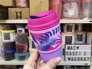 Copo para Viagem Floral de 350 ml com Tampa e Capa Protetora