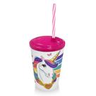 Copo Plástico 550ml Com tampa e Canudo 23x9cm 25636 Arqplast