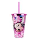 Copo Plástico Canudo Metálico Minnie Rosa 450ml - Disney