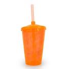 Copo Plástico Shakeira com Tampa e Canudo 400ml - Laranja - 01 Unidade
