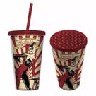 Copo Plastico Tampa Canudo Arlequina Listras DC Comics Geek