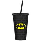 Copo Plastico Tampa Canudo Batman Logo DC Comics Bebida Geek