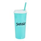 Copo Pop Com Canudo Sorrir - Copo Azul e branco - Uatt