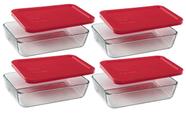 Copo retangular Pyrex de 3 xícaras para armazenamento de alimentos (pacote com 4) com tampa
