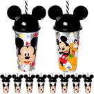 Copo Shake Infantil Canudo E Orelhas Do Mickey - Kit com 10