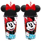 Copo Shake Infantil com Canudo e Orelhas da Minnie 500ML Kit com 2