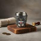 Copo shot de 68 ml aço inox com revestimento de resina temática aguia cavalheiro templario são jorge guerreiro dose