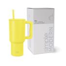 Copo Simple Modern Trek 900ml com Alça e Tampa de Palha - Aço Inoxidável