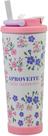 Copo Spring 850ml Motivacional Floral CopoTérmico c Parede Dupla em Inóx, Base Antiderrapante, Tampa Antivazamento, Canudo Limpador