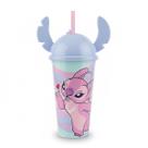 Copo Stitch Com Tampa E Canudo Disney Azul 500ml - Plasutil