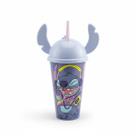 Copo Stitch Com Tampa E Canudo Disney Azul 500ml - Plasutil