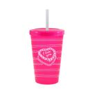 Copo Tampa Canudo 300mL Rosa Neon Colecao AMOR I Love You