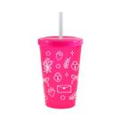 Copo Tampa Canudo 300mL Rosa Neon Colecao AMOR Romance
