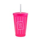 Copo Tampa Canudo 300mL Rosa Neon Colecao AMOR To the Moon