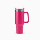 Copo Térmico 1200ml Rosa Pink Com Canudo Parede Dupla E Isolamento A Vácuo Até 20h Gelado