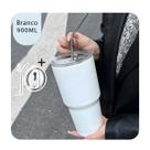 Copo Térmico Branco 900ml com Canudo de Aço Inox e Escova - Tudo em Caixa