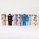 Copo Térmico Com Estampas Florais - Aço Inox com Tampa Emborrachada 1200ml MS-931