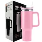 Copo Térmico Cor Rosa Claro Grande 1200 Ml Canudo Parede Dupla
