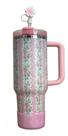 Copo Térmico Florido 1200ml Aço Inoxidável Com Canudo