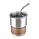 Copo Térmico Inox Hermético 250ml com Canudo e Pegador de Fibra Natural