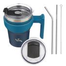 Copo Térmico Konokyo 300 mL com Alça, 2 Canudos e 2 Tampas em Aço Inoxidável Copo Térmico Konokyo 300 mL com Alça, 2 Canudos e 2 Tampas em Aço Inoxidável