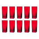 Copo Vidro 320ml Quadrado BALI Jogo com 10 Vermelho Luxo