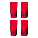 Copo Vidro 320ml Quadrado BALI Jogo com 4 Vermelho Luxo