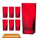 Copo Vidro 320ml Quadrado BALI Jogo com 6 Vermelho Luxo