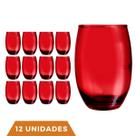 Copo Vidro 450ml Redondo BELLAGIO Jogo com 12 Vermelho Luxo