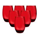 Copo Vidro 450ml (Suco, água) BELLAGIO jogo c/ 6 Vermelho