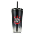 Copo Vidro Degradê com Canudo e Tampa 750ml Corinthians