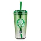 Copo Vidro Degradê com Canudo e Tampa 750ml Palmeiras