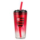 Copo Vidro Transparente Canudo E Tampa 750ml - Flamengo