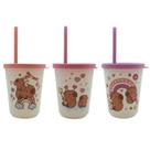 Copos Com Canudo Capivara Infantil 300ml Kit Com 3 Unidades