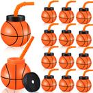 Copos de basquete Nuanchu 12 conjuntos de 414 ml com canudos e tampas para crianças