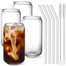 Copos de bebida NETANY Copos de vidro Highball de 16 onças, 4 unidades com canudo