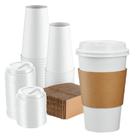 Copos de café descartáveis GUSTO 16 onças brancos com tampas e mangas x50