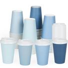Copos de café descartáveis Purhapfre 350 ml Dusty Blue 80 unidades com tampas