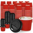 Copos de café expresso descartáveis Uiifan 100 Set 120 mL com tampas vermelhas Copos de café expresso descartáveis Uiifan 100 Set 120 mL com tampas vermelhas