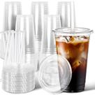 Copos de café gelado de plástico Ginkgo, pacote com 50 ml, 600 ml com tampas e canudos