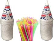Copos de cone de neve com canudos de néon, 6 onças, 100 quilates x 2