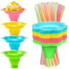 Copos de cone de neve Oomcu Colorful Flower 8 onças 50 unidades com canudos