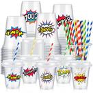 Copos de festa Boao Hero 14 onças com tampas e canudos de papel (36 conjuntos)