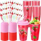 Copos de morango Maxcheck Party Favors 480 ml com tampas e canudos