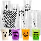 Copos de plástico de Halloween Whaline, 60 unidades de 355 ml com tampas e canudos Copos de plástico de Halloween Whaline, 60 unidades de 355 ml com tampas e canudos
