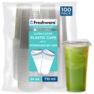Copos de plástico descartáveis Freshware 700mL com tampas sem palha